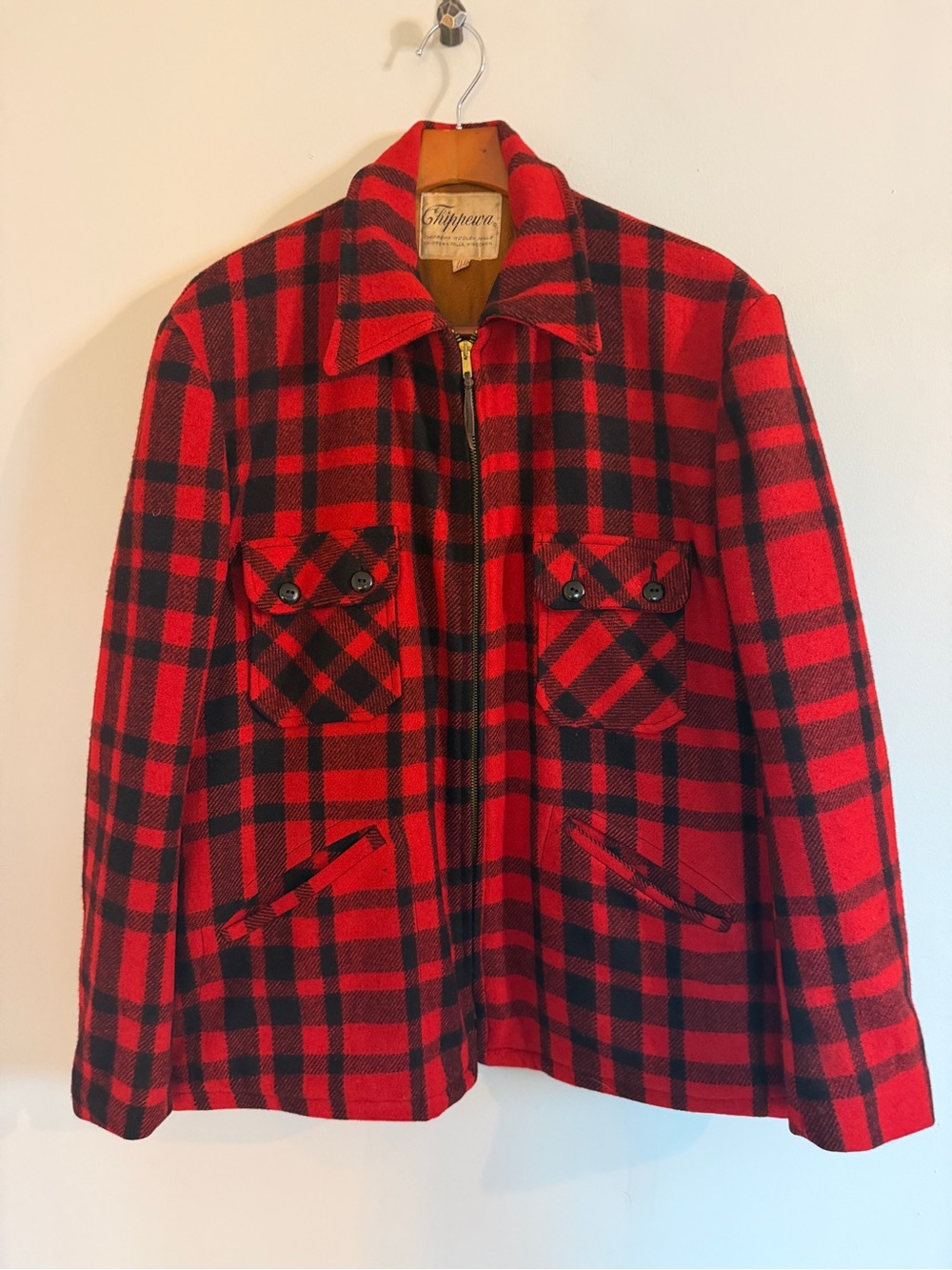 Vintage Chippewa Red & Black Plaid Wool Jacket | Filson Style | size 44